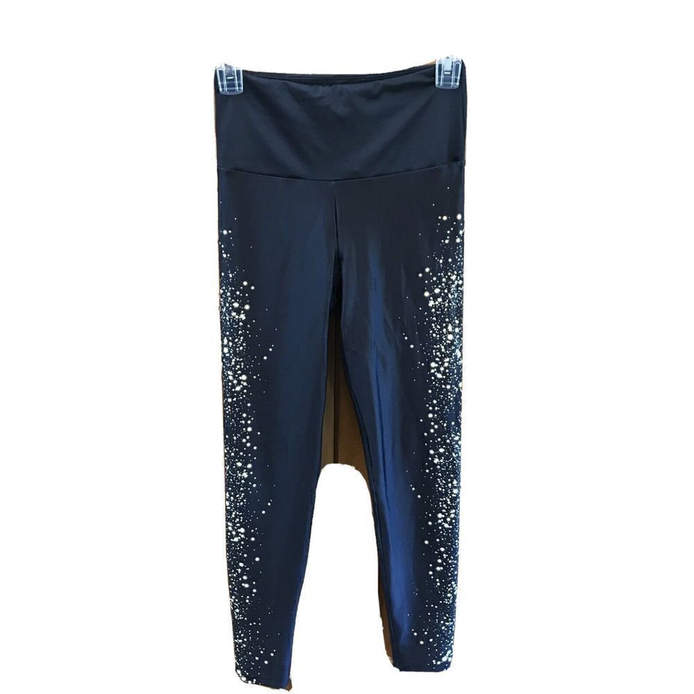 Goldsheep Champagne Bottle Bubbles Print Leggings S Black Stretch USA Women